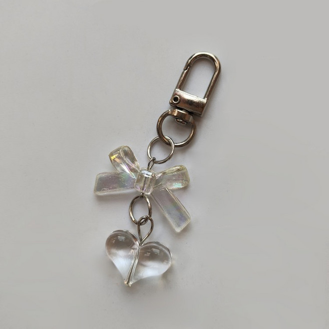 도림 영롱 리본 하트 미니 자동차 키링, 1개, 화이트