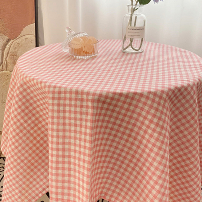 GUNU 홈카페 빈티지 감성 체크 테이블보, 핑크, 1개, 90 x 90 cm