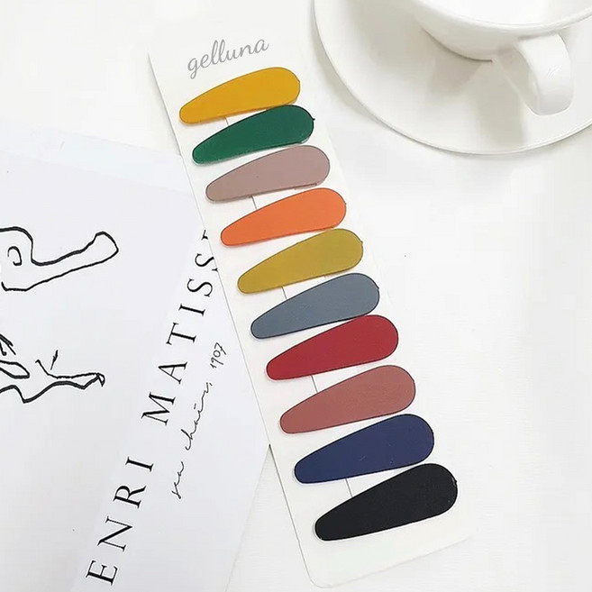 젤루나 무광 딥컬러 파스텔 헤어 옆머리 똑딱핀 H-01 10종 세트 4 풀삼각