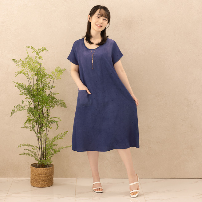 Yeonliji 女款人造絲自然加工短袖連身裙 TOPS00