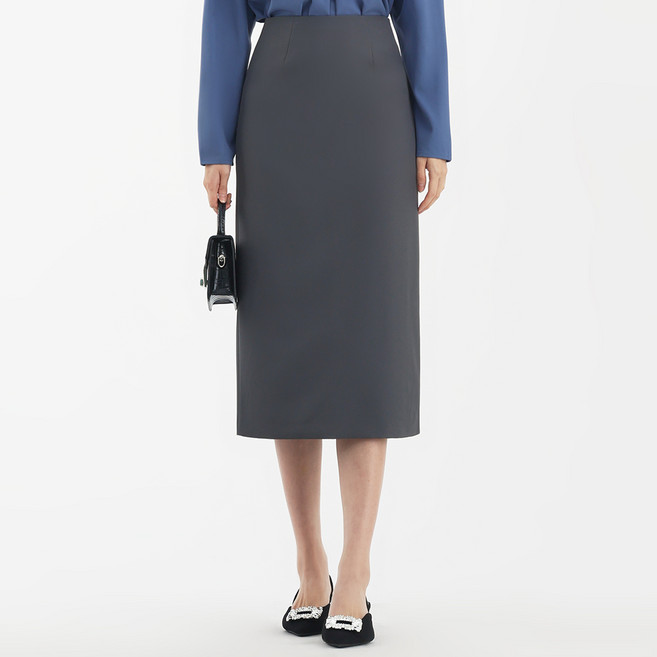 엘쏘 하이웨스트 세미 오피스 정장 H라인 슬림 미디 롱 스커트