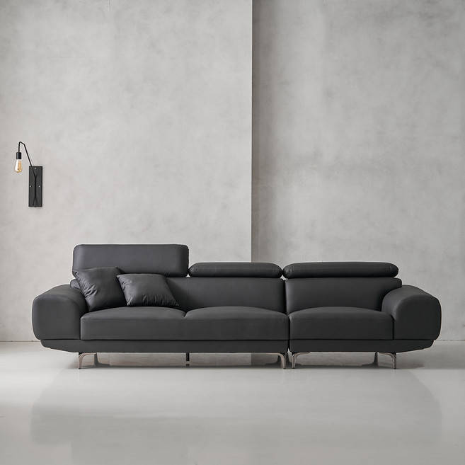 웰퍼니쳐 몬드 무빙헤드 가죽 4인용 소파 + 쿠션 2p 세트 방문설치, 블랙