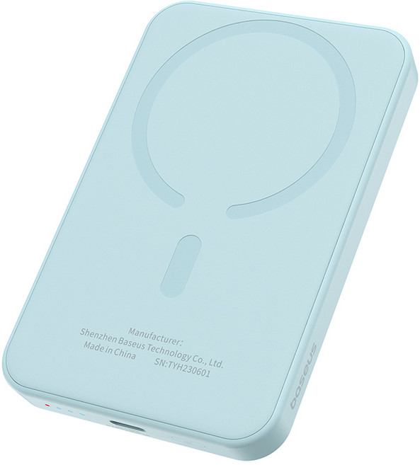 베이스어스 마그네틱 미니 무선 초고속 보조배터리 충전 파워뱅크 5000mAh 20W + C타입-C타입 충전케이블 30cm 세트, PPCXM05, 갤럭시 블루