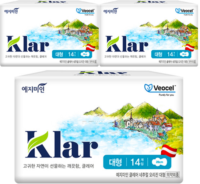 예지미인 클레어 비오셀 생리대, 3개, 14개입, 대형