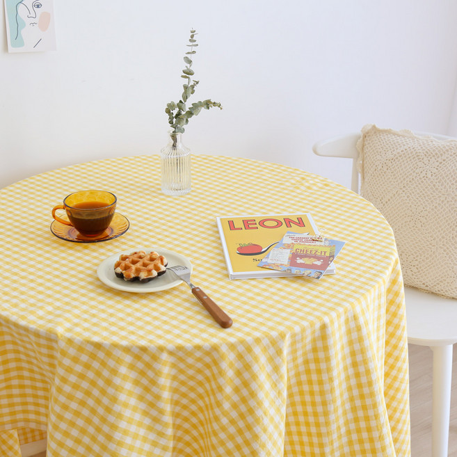 포홈 파스텔체크 테이블 협탁보, 옐로우, 60 x 60 cm, 1개