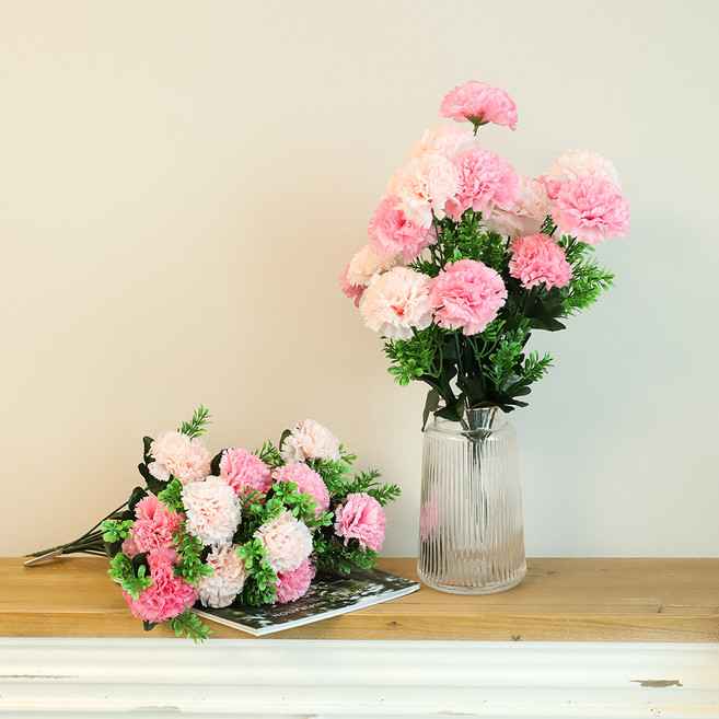 조아트 조화 인테리어 성묘 산소 18송이 링클카네이션 부쉬, 핑크핑크, 3개