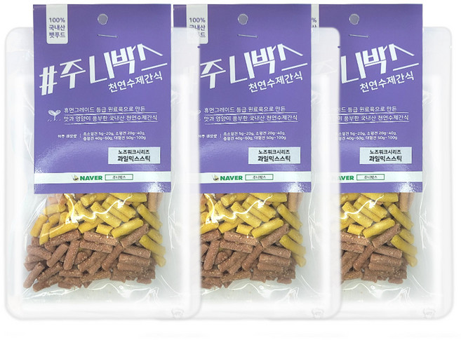 주니박스 강아지 과일믹스스틱 수제간식 100g, 3개, 블루베리 + 복분자 + 단호박 혼합맛