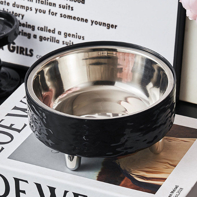 딩동펫 반려동물 스톤패턴 스텐 식기, 블랙, 1개