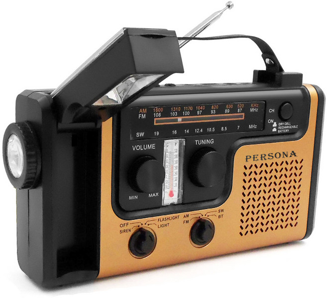 페르소나 7 in 1 랜턴 다용도 라디오, 골드블랙, P100