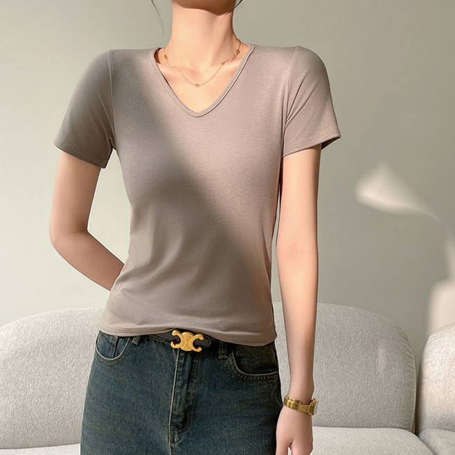 Paperments 女款低V領修身短袖T恤 11301