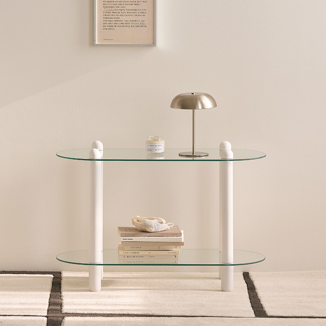 메종드꼼마 글로우 미니 유리 틈새 선반, 클리어화이트, 2단