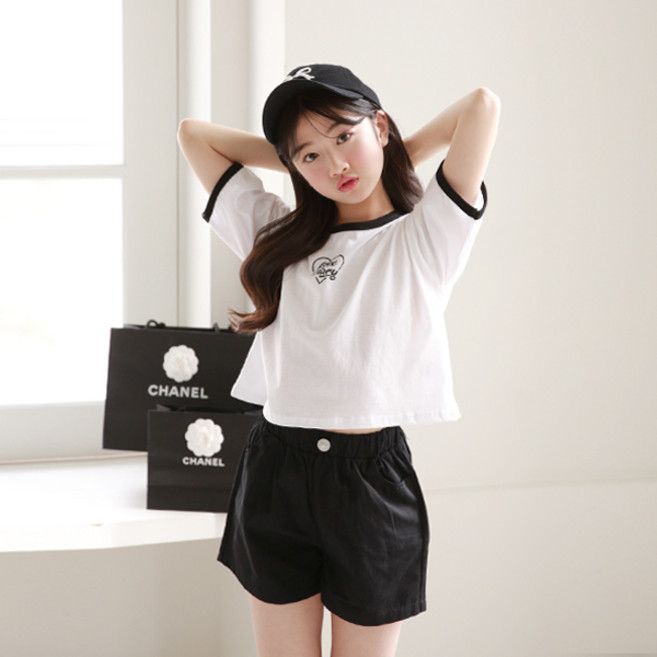 나나주니 라운드넥 러브크롭 반팔 티셔츠