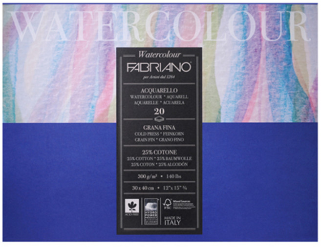 파브리아노 뉴워터칼라 스케치북 NW03 300g 화이트 4면접착, 300 x 400 mm, 20매
