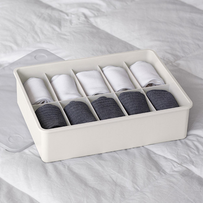 이즈리빙 칸칸칸 속옷 정리함, 10칸, 아이보리 + 반투명뚜껑, 1개