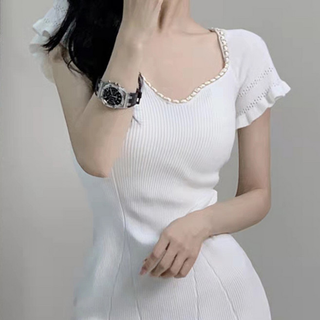 피어니스트 프릴 소매 니트 미니 원피스