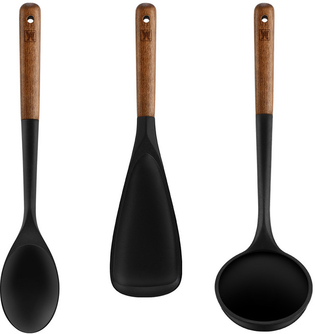 바겐슈타이거 플렉시벨 플래티넘 실리콘 3종, 볶음스푼 + 멀티스푼 + 국자, 블랙, 1세트