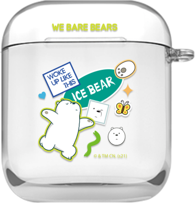 코쿼드 위 베어 베어스 빅 스티커 에어팟 투명 하드케이스, 빅 스티커 아이스베어