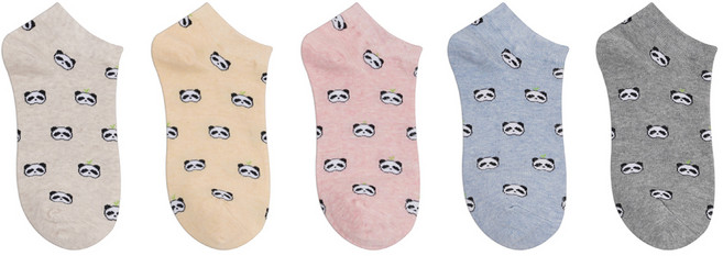 박군 여성용 학생용 PG 팬더 패턴 발목 양말 5족