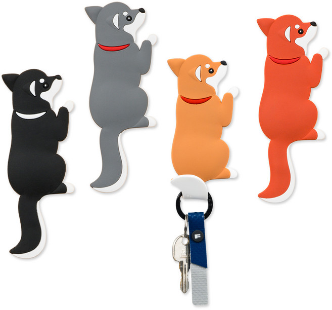 THE100% 컬러 시바 강아지 자석형 멀티 후크 4종 세트, 레드 브라운,옐로우 브라운, 그레이, 블랙, 1세트