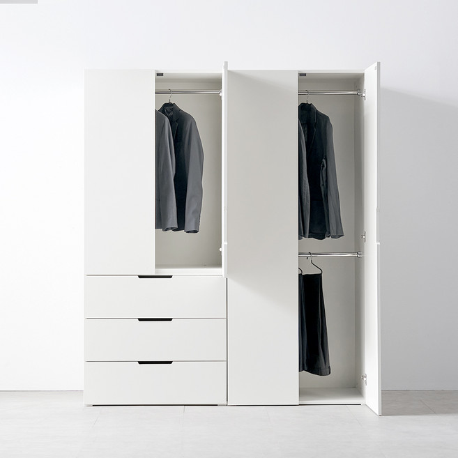 웰퍼니쳐 담우 2단 행거형 800 + 3단 서랍형 800 옷장 세트 방문설치, 화이트