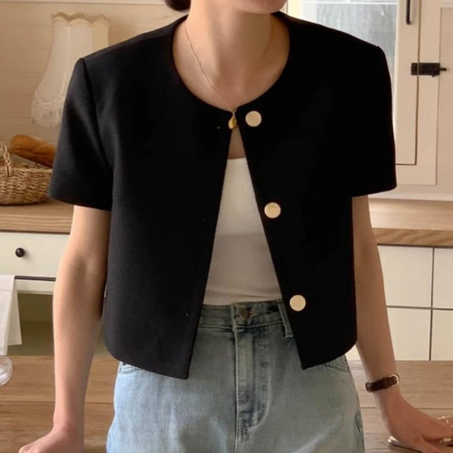 아이엠몽 여성용 미아블 베이직 크롭 반팔 자켓