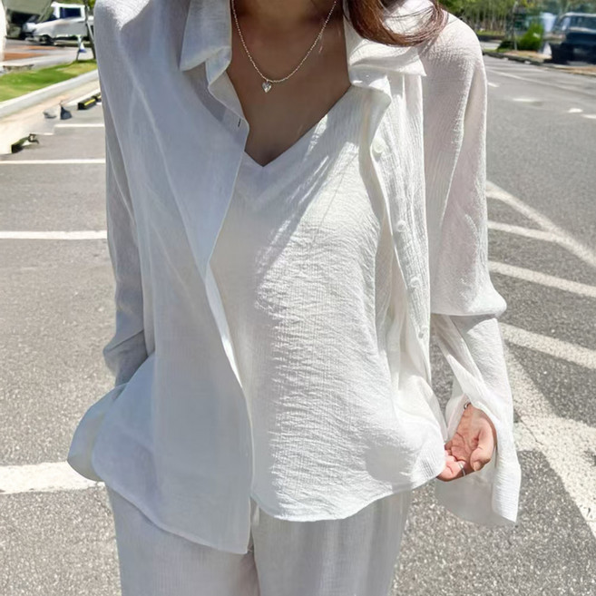 페이퍼먼츠 이븐 카라 셔츠 + 나시 + 슬랙스 세트 10785