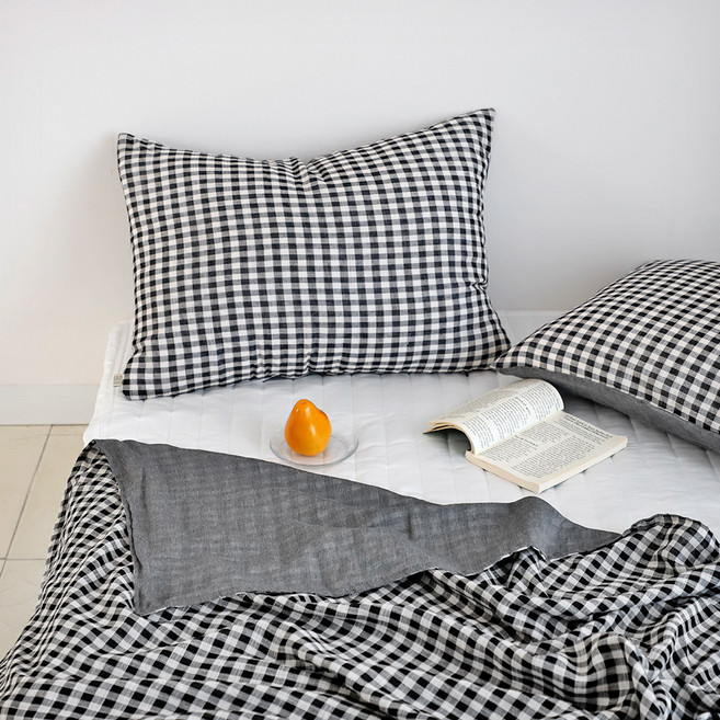 까사베르데 모닝데이 체크 선염면 양면이불, 블랙