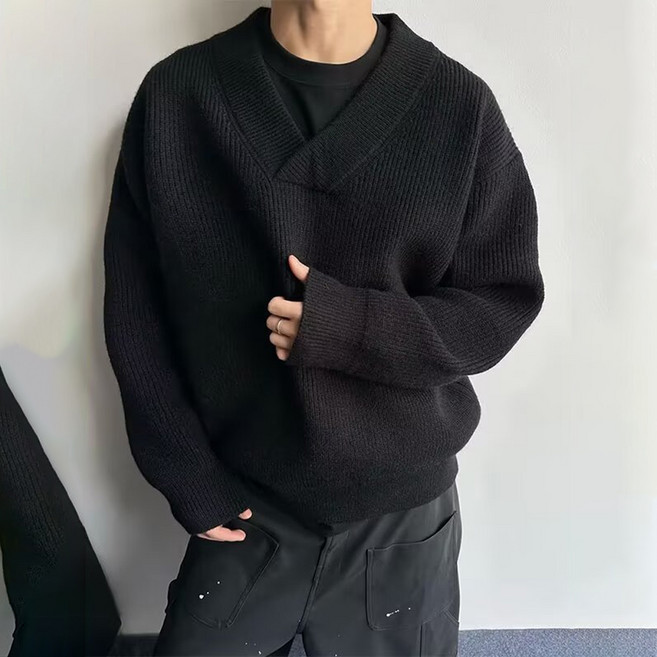 인피어스 남성용 캐주얼 루즈 브이넥 니트 I263-0040