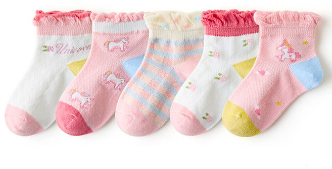 Ppump Ppump Socks 女童用 粉紅愛心獨角獸網眼踝襪 5雙組 B36