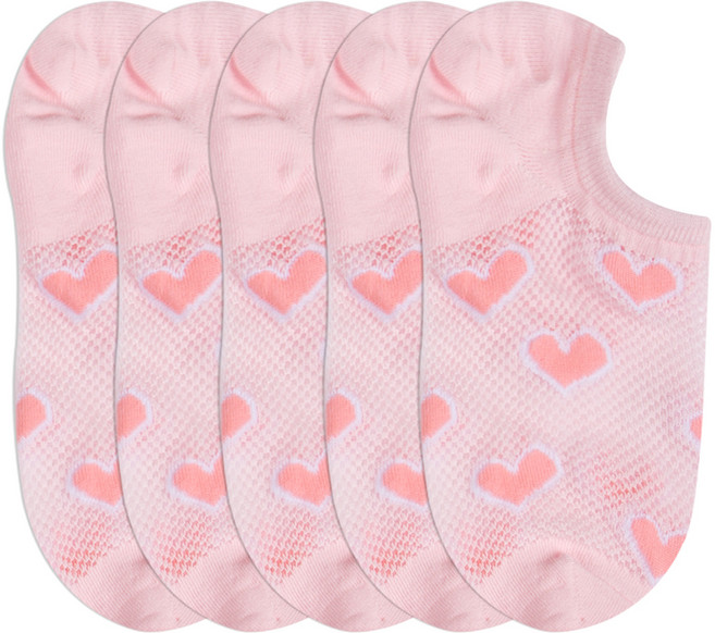 박군 여성용 폼폼하트 망사 덧신 양말 5켤레 세트