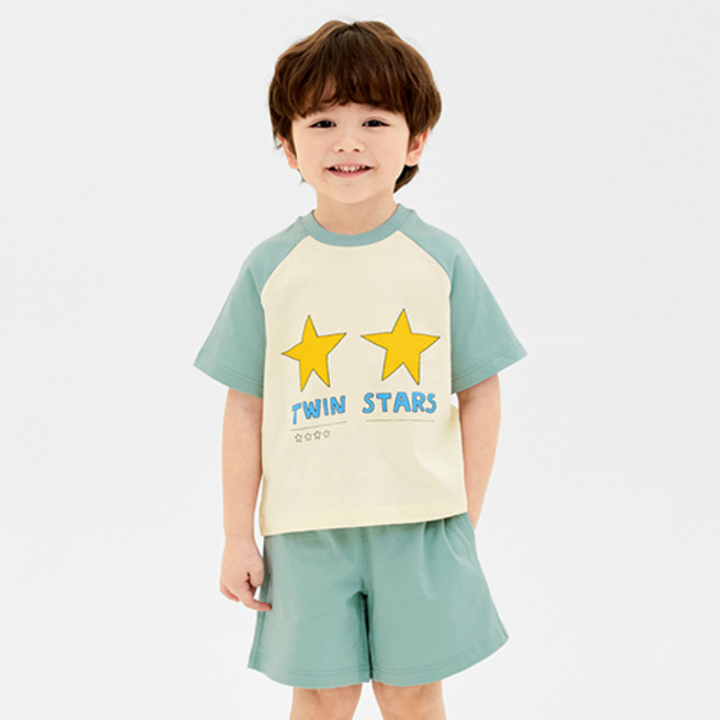 유니프랜드 아동용 통기성 스타팝 5부 면 상의 + 하의 세트