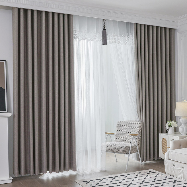 지나송 로제 아일렛형 린넨스타일 도비직 암막커튼 세트