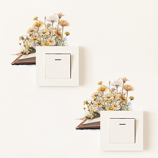 LANO 플라워 무드 인테리어 스위치 커버 스티커 2p, 내추럴 데이지