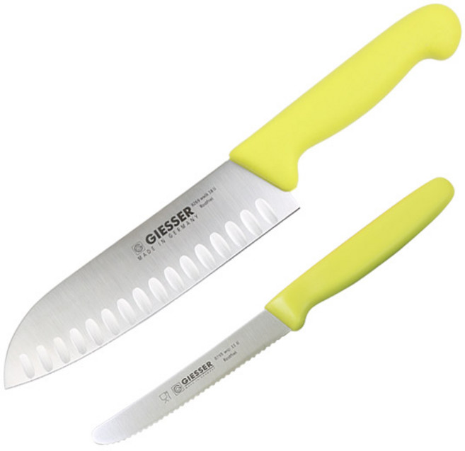 기셀 G산토쿠 나이프 180mm + 톱니과도 110mm 비비드 라임, 1세트, 산토쿠 나이프 + 톱니과도