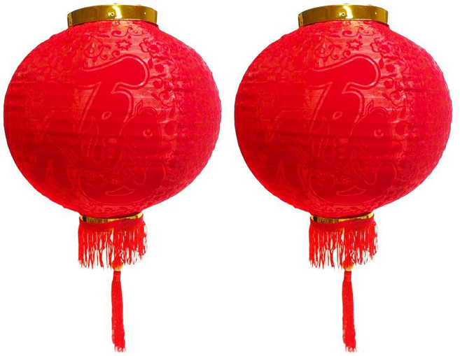 摩達客 農曆春節元宵 20吋植絨魚福燈籠(兩入)+LED燈串 暖白光, 1入, 紅