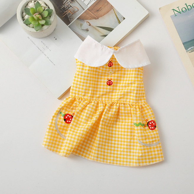 요런개 반려동물 프리티 체크 카라 드레스, 01 옐로우, 1개