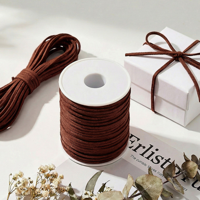 리드홈 스웨이드 세무 선물포장 리본 공예 가죽끈 3mm, 브라운, 1개, 45m