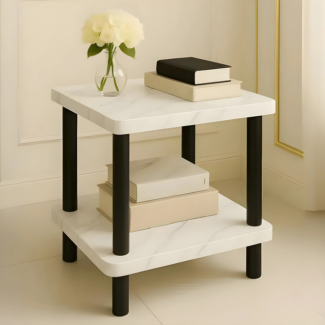 JUnBI 長方形邊桌 40 x 40 x 52cm, 白色大理石