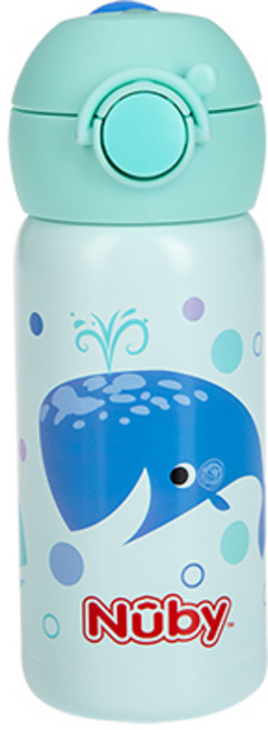 누비 스텐 원터치 물병 300ml, 춤추는고래(민트), 1개