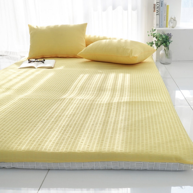 스코홈 국내 제조 여름 냉감 시어서커 홑겹 요커버 + 요솜 세트, 심쿵옐로우