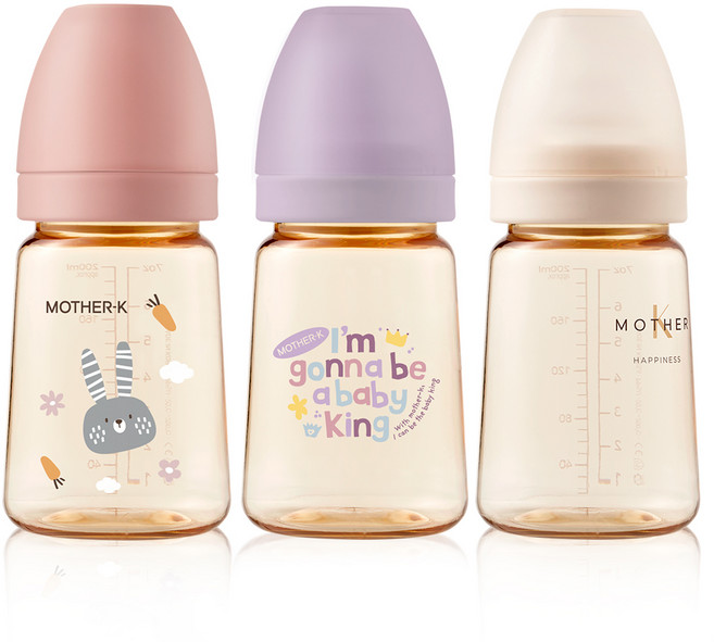 마더케이 베이직 PPSU 젖병 트리플 세트(무꼭지), 토끼블라썸 + 베베라일락 + 베이직크림, 180ml, 1세트
