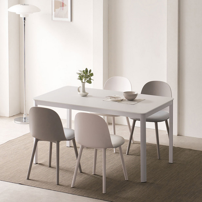 보니애가구 디온 테이블 1200 세트 4인용 방문설치, 스톤화이트(식탁), 화이트2P+그레이2P(의자), 일반의자 4