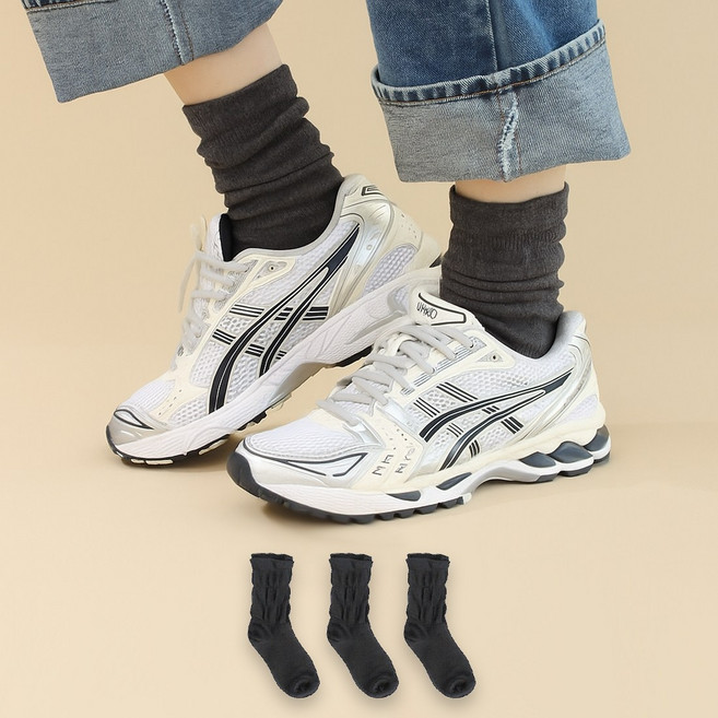 유어삭스 여성용 무압박 러플 긴목 셔링 주름양말 3켤레