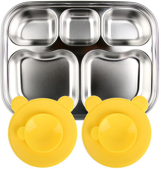 마이엘리 스텐 유아식판 + 흡착판 2p, 노랑(흡착판), 스텐 식판 + 흡착판 2p, 1개