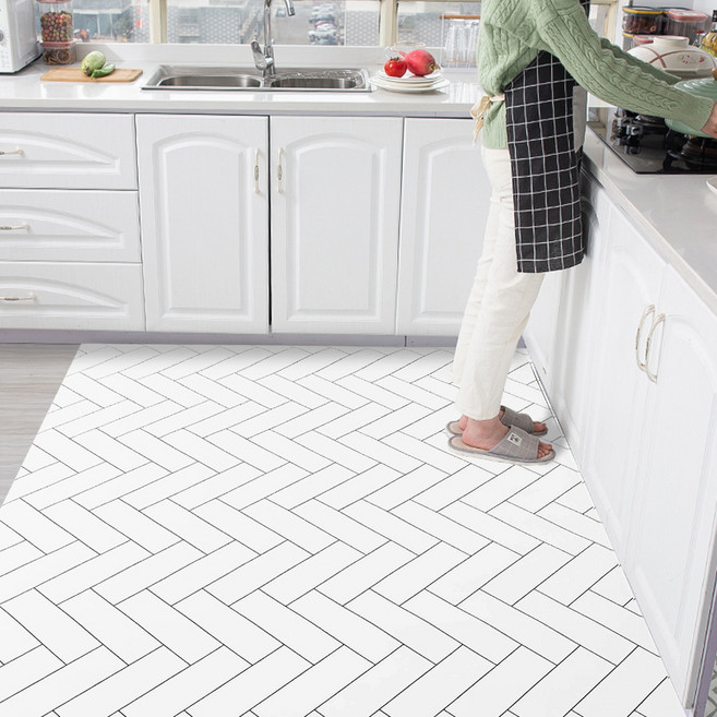 가죽 대형 PVC 주방매트, 헤링본화이트, 1개