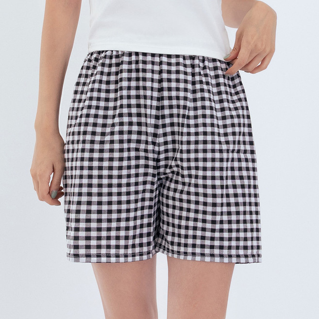 엘쏘 여성용 냉감 체크 반바지 파자마 숏팬츠
