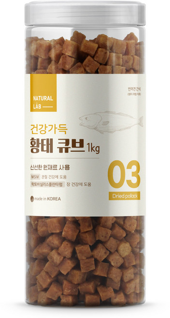 네츄럴랩 강아지 건강가득 큐브 져키, 황태, 1kg, 1개