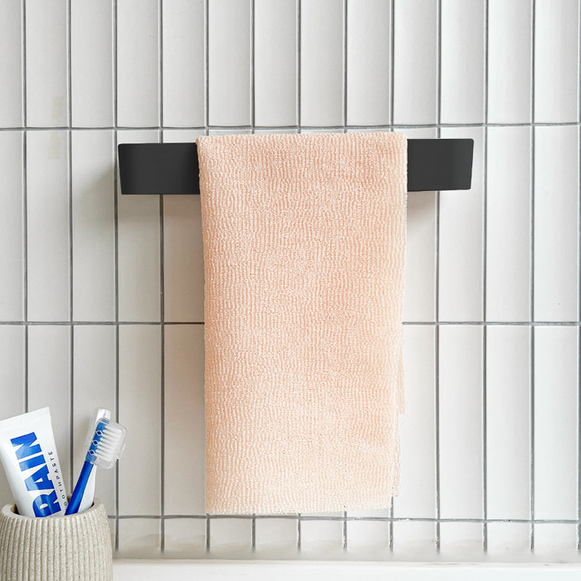 무타공 접착식 샤워타월 걸이, 블랙, 1개