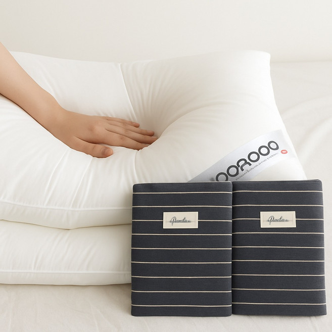 소넬리노 사계절용 프리미엄 호텔 베개 2p + 베개커버 2p 세트, 1세트, 차콜화이트스트라이프