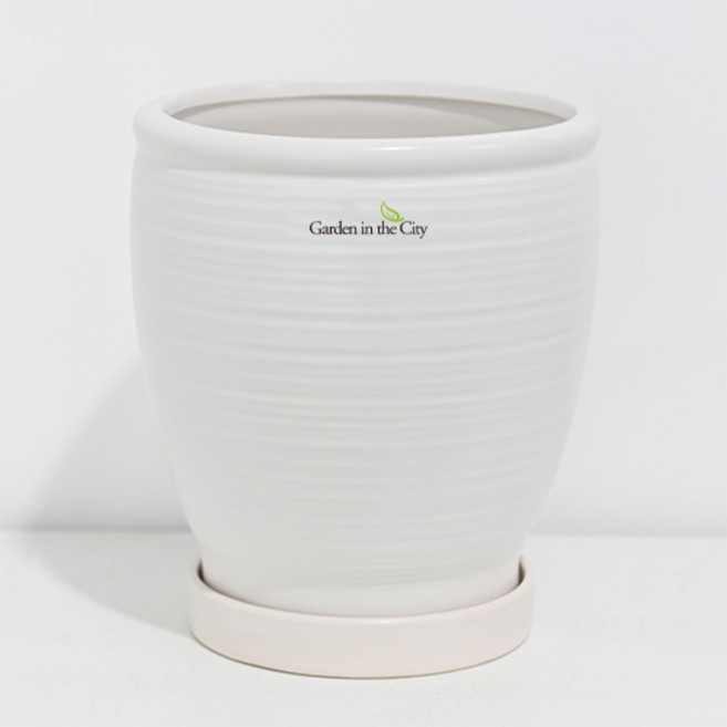 도시정원 파스텔 도자기 스트라이프 허니 화분 받침세트, 화이트, 1세트